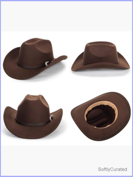 Classic Western Felt Cowboy Hat Wide Brim Belt Buckle Unisex main image 7
